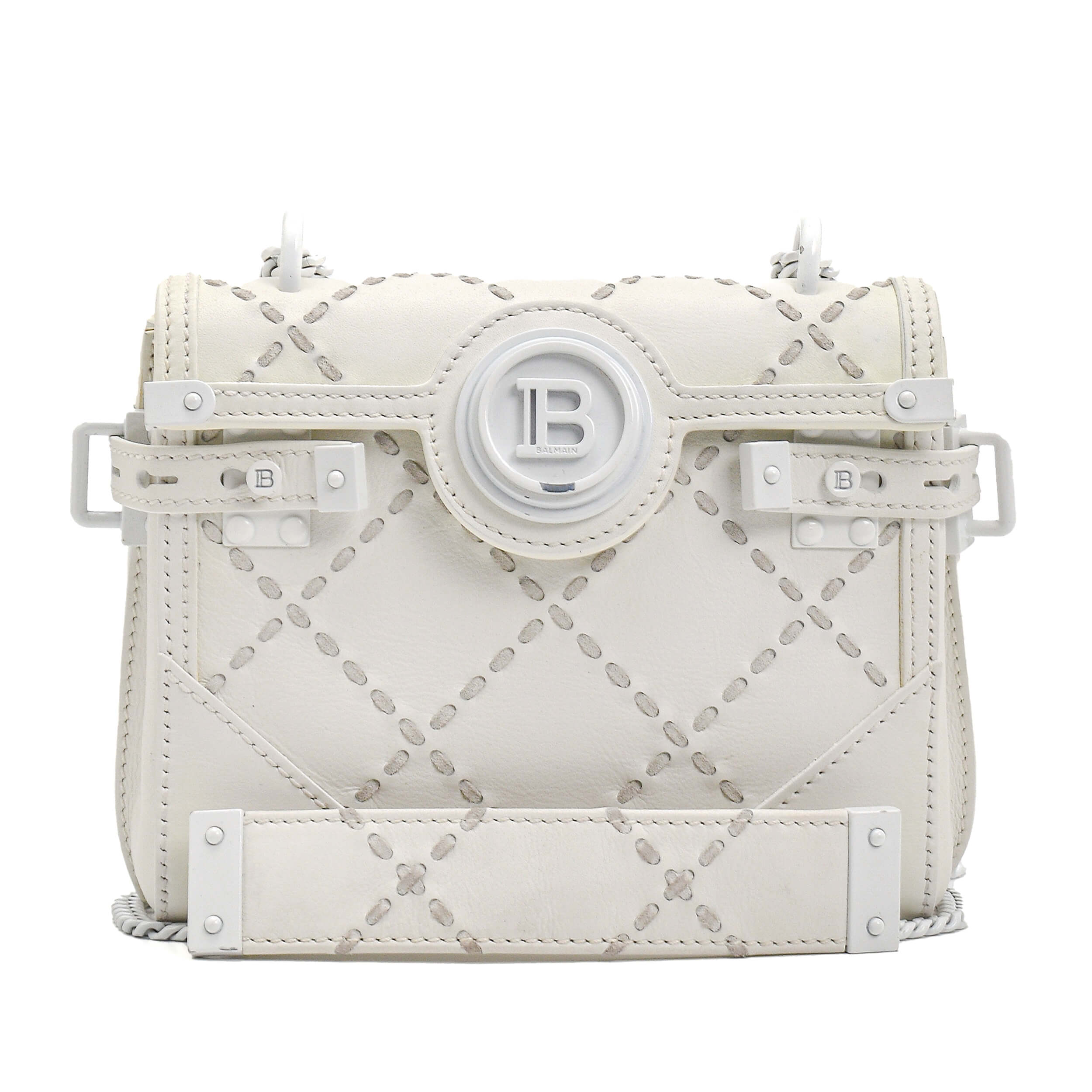 Balmain - White Leather B-Buzz 23 Quilted Monogram Backpack & Crossbody